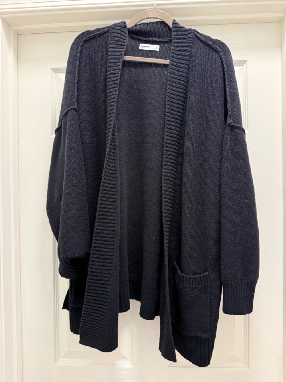 Sonoma Black Open-Front Rib Trim Cardigan